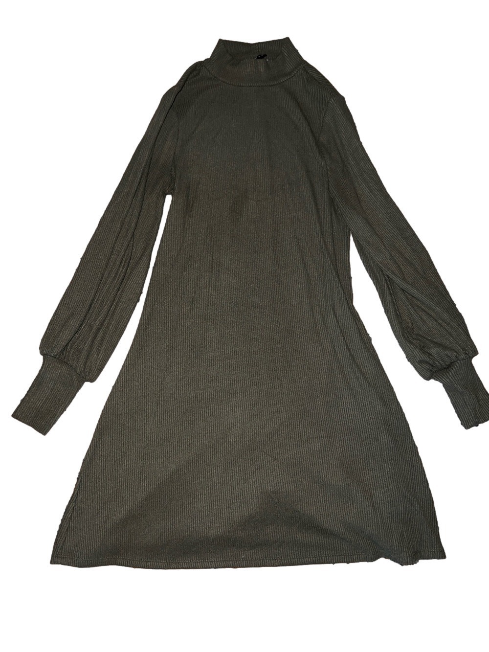 Express Olive Ribbed Mock Neck Long-Sleeve Dress
